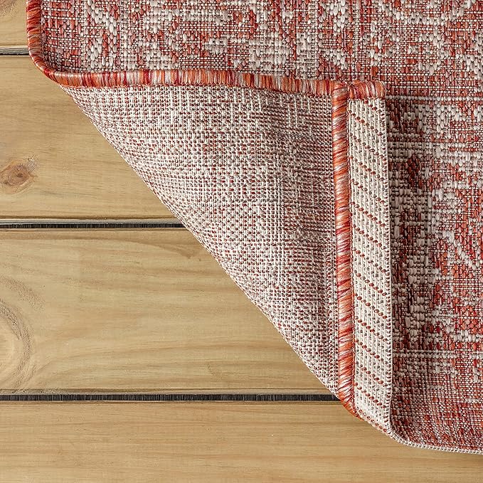 JONATHAN Y Weave Floral Indoor Outdoor Area Rug 5X8 Red/Taupe, Tela Bohemian Textured for Backyard, Patio, Porch, Easy-Cleaning, High Traffic, Pet-Friendly, Non-Shedding (SMB100A-5)