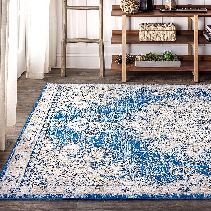 JONATHAN Y Boho Vintage Blue/Cream Indoor Area Rug, 3x5, Bohemian Flair Medallion, Chic, Floral, High Traffic for Living Room, Bedroom, Kitchen, Pet Friendly, Non-Shedding (BMF104B-3)