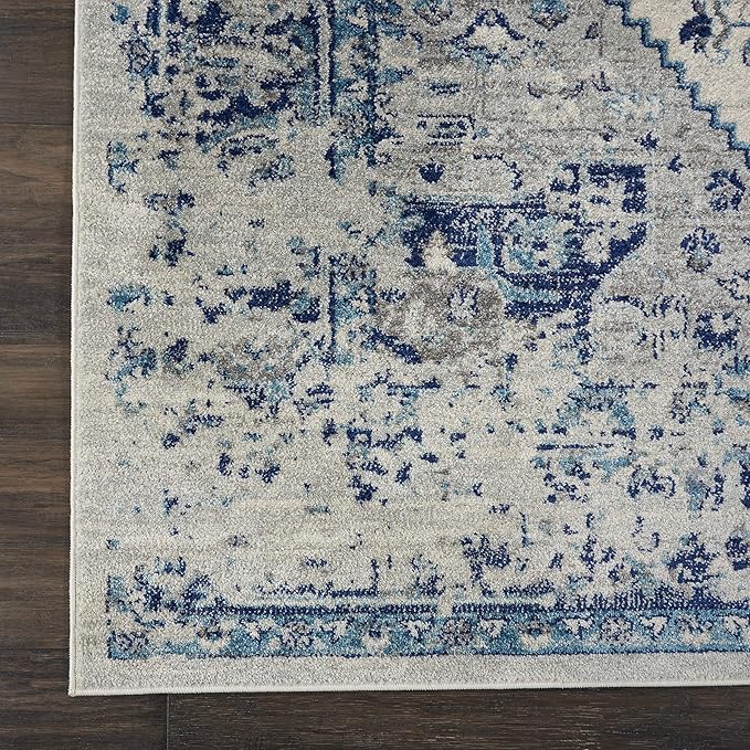 Nourison Home Tranquil Ivory/Light Blue 8' x 10' Area Rug - Easy Clean, Non Shedding, Bed Room, Living Room, Dining Room, Kitchen (8' x 10')