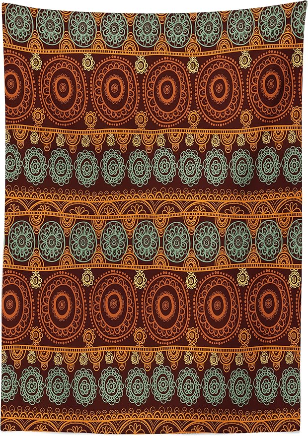 Ambesonne Prehistoric Tablecloth, Aboriginal Patterns Round Line Floral Style Circles Australian Art Image, Rectangular Table Cover for Dining Room Kitchen Decor, 60" X 84", Brown Orange