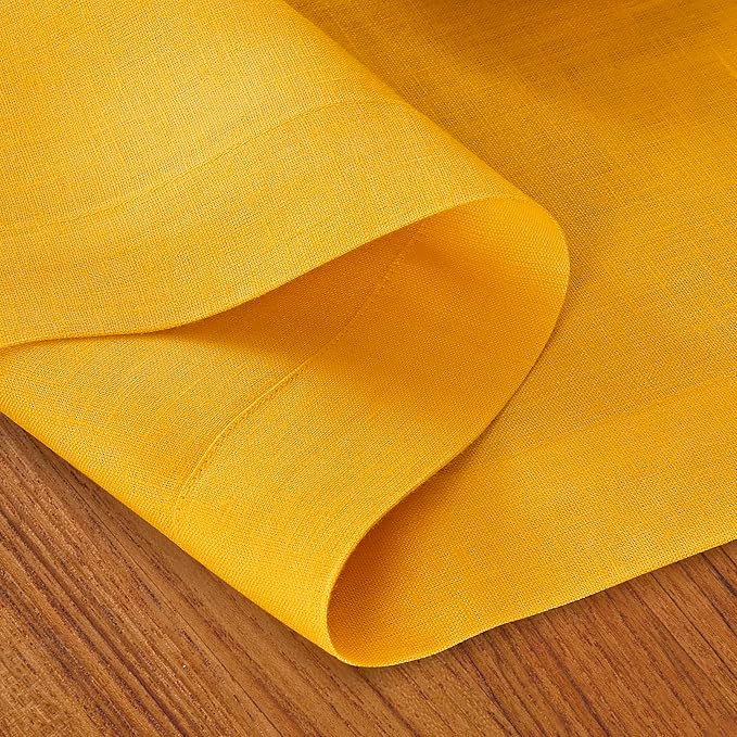 D'Moksha Homes Linen Table Runner 54 Inches - 100% Pure Linen Sunflower Yellow Table Runner 14 x 54 Inch for Dresser, Coffee Tables, Winter, Holiday, New Year - Machine Washable