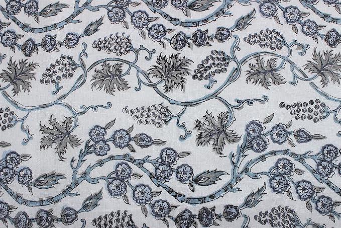 Ridhi Baby Blue Eyes Hand Block Print Cotton Rectangle Tablecloth 90" x 60" inches Reusable Table Cover Decorative Everyday Use for Dining, Farmhouse, Home, Party, Festive, Wedding, Fall