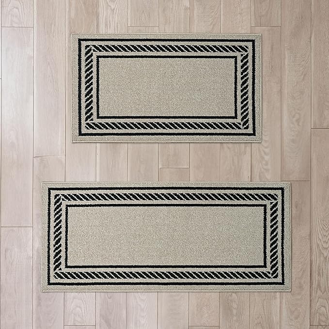 Nautica – Runner Rug 2 Piece Set | Indoor Runners for Hallways and Entry Rugs| Non-Skid Entry and Kitchen Door Mat| Machine Washable Carpet Rugs | 2'2" x 3'9" and 2'2" x 5' | Rope Border Natural Twist
