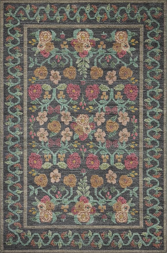 Loloi Rifle Paper Co. Rosa Collection RSA-01 Black 2'-0" x 5'-0" Accent Rug