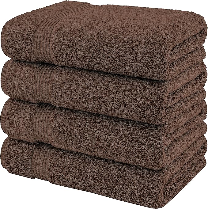 American Veteran Towel, 100% Cotton Turkish Bath Towels for Bathroom 4 Pack, 27x54 Extra Large Premium Soft Drying Bathroom Towels, Brown