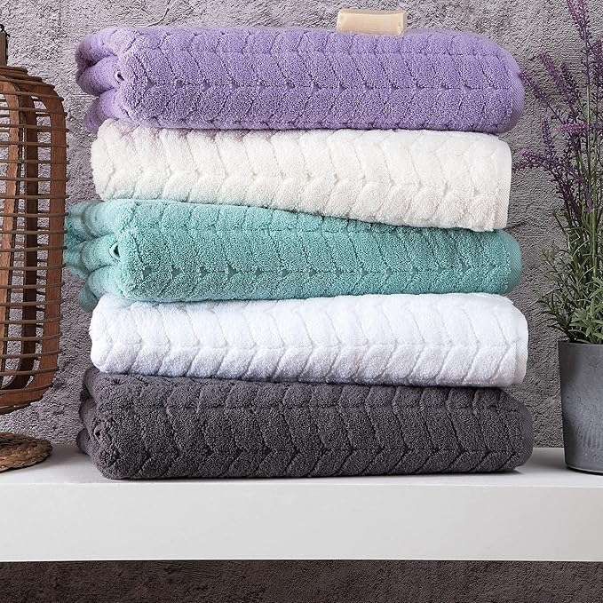BAGNO MILANO Turkish Bath Towels, Soft Plush Jacquard Luxury Bath Towels, Quick Dry Towel Set (Lavender, 3 pcs Towel Set)