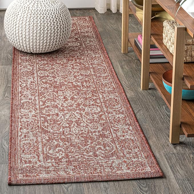 JONATHAN Y Weave Floral Indoor Outdoor Runner Rug 2X8 Red/Taupe, Tela Bohemian Textured for Backyard, Patio, Porch, Easy-Cleaning, High Traffic, Pet-Friendly, Non-Shedding (SMB100A-28)