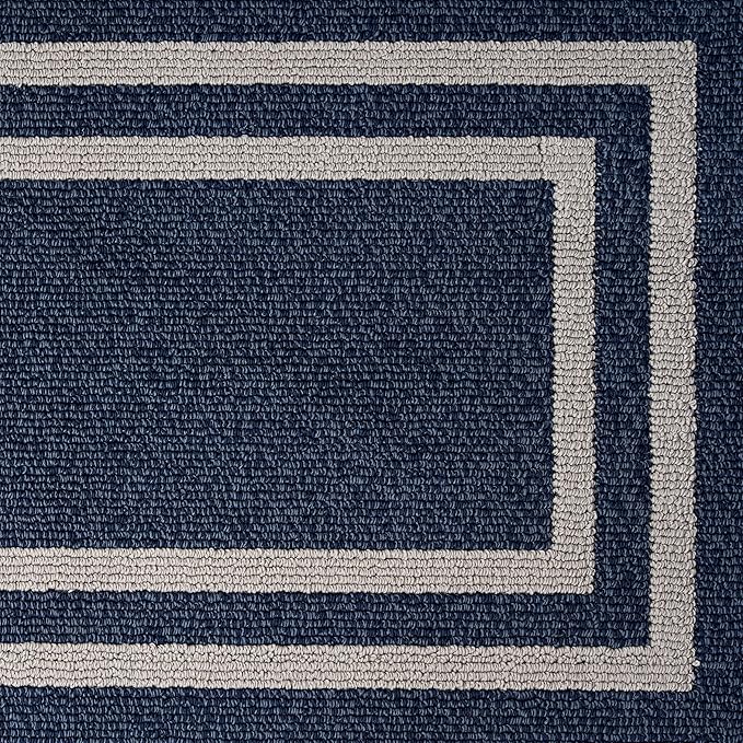 Nautica – Runner Rug | Indoor Runners for Hallways and Entry Rugs| Non-Slip and Non-Skid Entry and Kitchen Door Mat| Machine Washable Entryway Carpet Rugs | 2'2" x 5' | Double Border Denim
