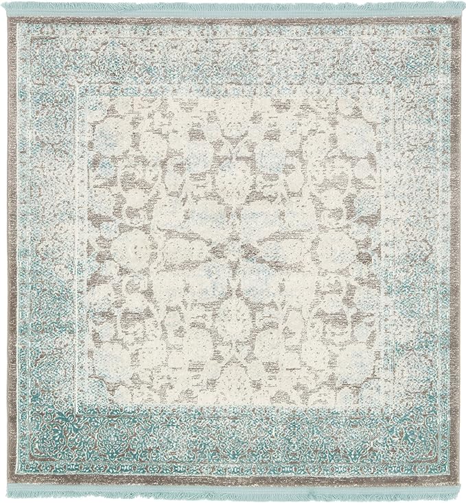 Unique Loom New Classical Collection Traditional Classic Intricate Design with Distressed Vintage Detail, Area Rug (4' 0 x 4' 0 Square, Blue/ Gray)