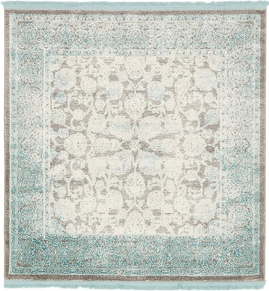 Unique Loom New Classical Collection Traditional Classic Intricate Design with Distressed Vintage Detail, Area Rug (4' 0 x 4' 0 Square, Blue/ Gray)
