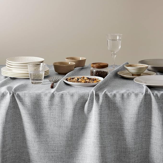 Linen Tablecloth for Rectangle Table 60x84 Inch Grey, Farmhouse Style Grey Tablecloth, Water Resistant Burlap Tablecloths for Dining Table Farmhouse Kitchen