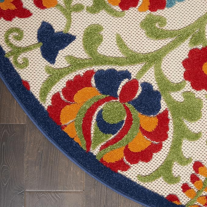 Nourison Home Aloha Multicolor 7'10" x Round Area Rug - Easy Clean, Non Shedding, Bed Room, Living Room, Dining Room, Kitchen (8' x Round)