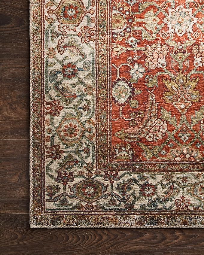 Loloi Layla Collection LAY-05 Ocean/Multi 7'-6" x 9'-6" .13" Thick Area Rug, Soft, Durable, Vintage Inspired, Distressed, Low Pile, Non-Shedding, Easy Clean, Printed, Living Room Rug