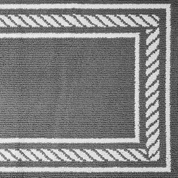 Nautica – Runner Rug | Indoor Runners for Hallways and Entry Rugs| Non-Slip and Non-Skid Entry and Kitchen Door Mat| Machine Washable Entryway Carpet Rugs | 2'2" x 3'9" | Rope Border Dark Grey