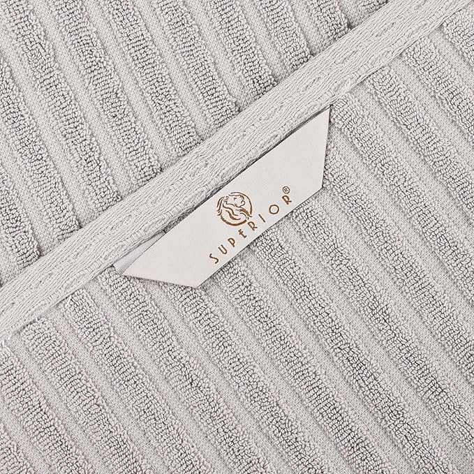 Cotton 6-Piece Solid and Ribbed Towel Set, Face Towels 13” x 13”, Hand Towels 16” x 28”, Bath Towels 27” x 54”, Silver by Superior