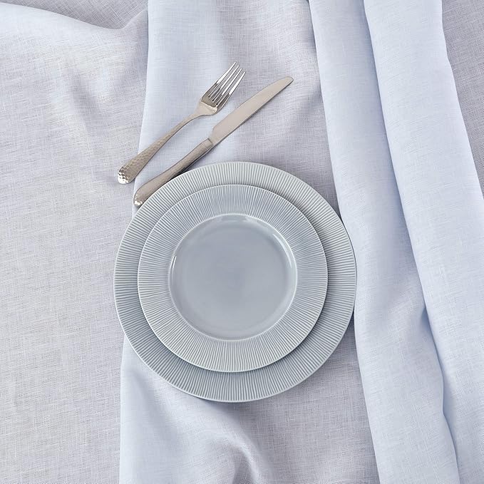 Solino Home Light Blue Linen Tablecloth 60 x 120 Inch - 100% Pure Linen Hemstitch Table Cloth for Rectangle Tables - Classic Hemstitch, Machine Washable Tablecloth for Winter, New Year