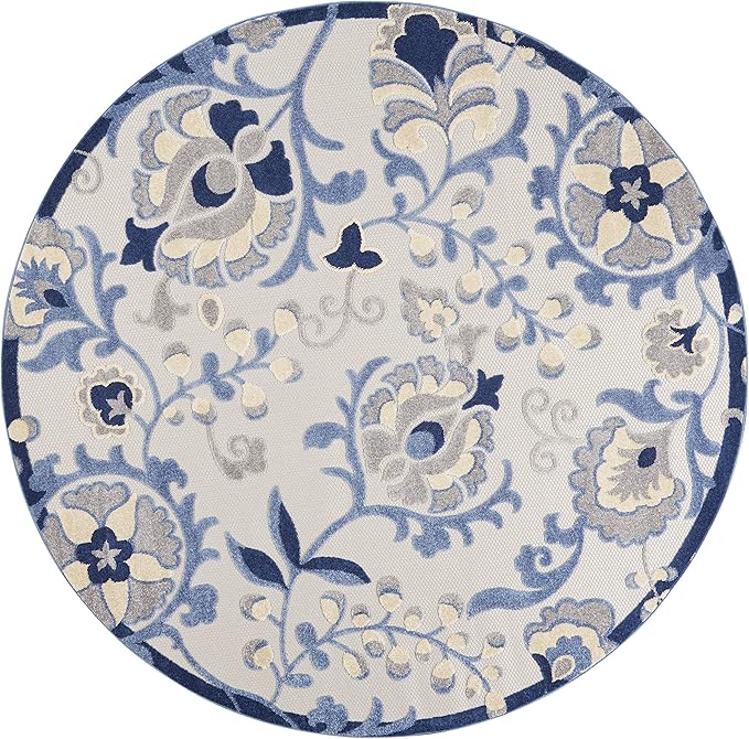 Nourison Home Aloha Blue Grey 7'10" x Round Area Rug - Easy Clean, Non Shedding, Bed Room, Living Room, Dining Room, Kitchen (8' x Round)