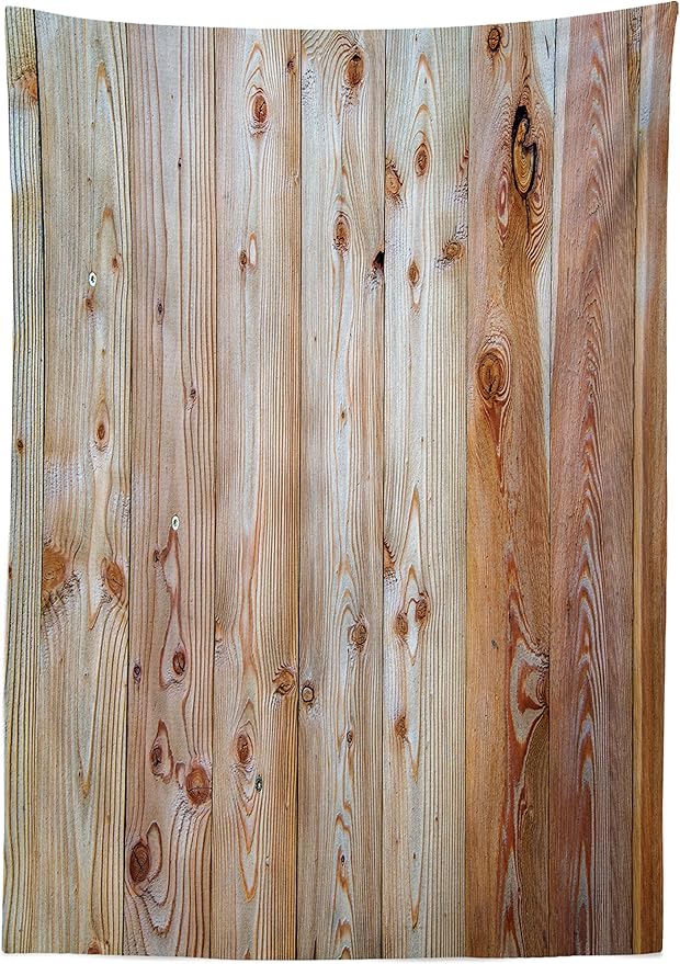 Ambesonne Rustic Tablecloth, Monochrome Wood Design Minimalist Rough Rustic Tiled Logs Row Plank Surface Texture Image, Rectangular Table Cover for Dining Room Kitchen Decor, 60" X 84", Cream