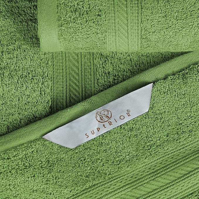 Superior Long Staple 100% Combed Cotton 700GSM 8-Piece Solid Towel Set for Bathroom, Shower-Super Soft, Plush, Assorted 8-Piece Towels, 4 Face/Washcloths, 2 Hand Towels, 2 Bath Towels, Green Essence