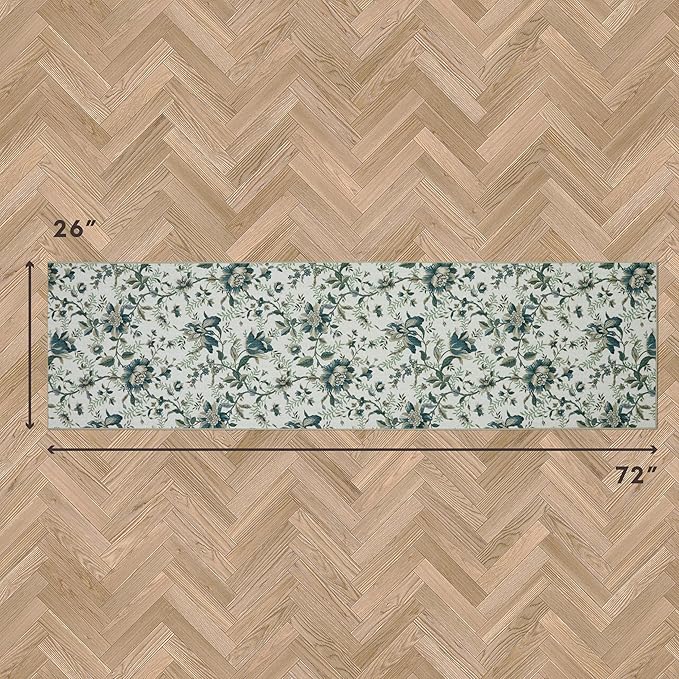 Laura Ashley Beige Edita's Garden Floral Machine Washable & Slip Resistant 26" x 72" Runner Rug