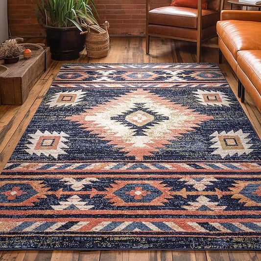 Well Woven Tulsa Lea Blue Traditional Southwestern Tribal 5x7 (5'3" x 7'3") Area Rug