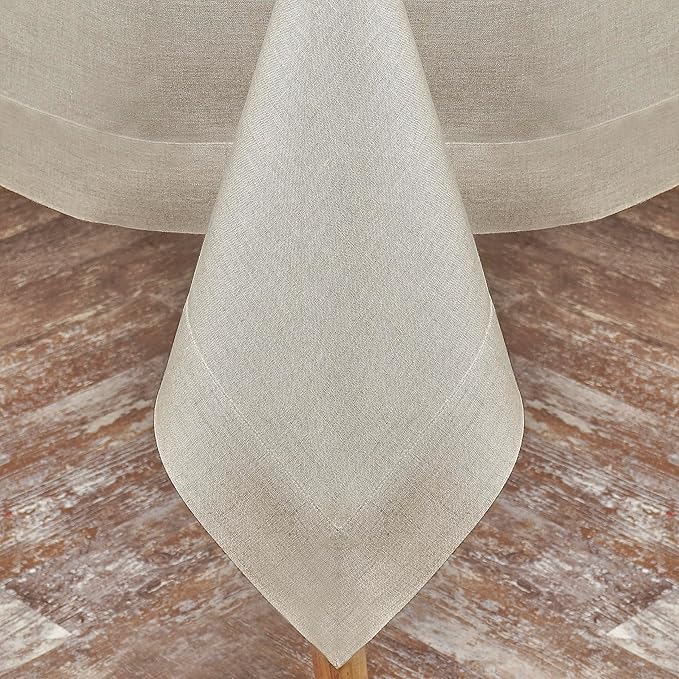 D'Moksha Homes Natural Linen Tablecloth 60 x 144 Inch - 100% Pure Linen Table Cloth for Rectangle Tables - Machine Washable Tablecloth for Winter, Christmas, Holiday, New Year