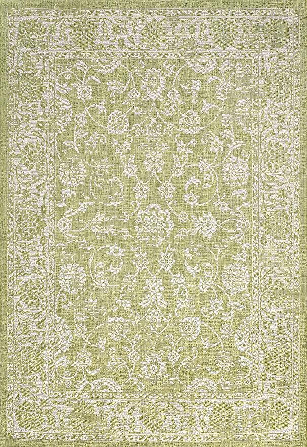 JONATHAN Y Weave Floral Indoor Outdoor Area Rug 4X6 Green/Cream, Tela Bohemian Textured for Backyard, Patio, Porch, Easy-Cleaning, High Traffic, Pet-Friendly, Non-Shedding (SMB100D-4)