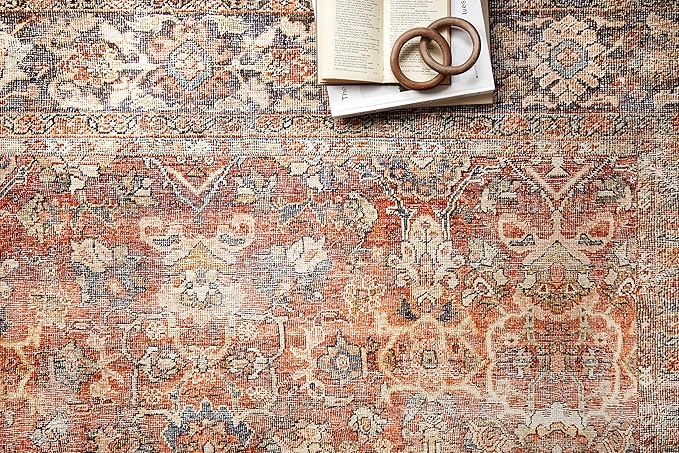 Loloi Layla Collection LAY-02 Spice/Marine 2'-0" x 5'-0" .13" Thick Accent Rug, Soft, Durable, Vintage Inspired, Distressed, Low Pile, Non-Shedding, Easy Clean, Printed, Living Room Rug