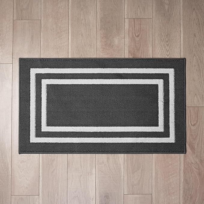 Nautica – Runner Rug | Indoor Runners for Hallways and Entry Rugs| Non-Slip and Non-Skid Entry and Kitchen Door Mat| Machine Washable Entryway Carpet Rugs |26” x 45” | Double Border Dark Grey