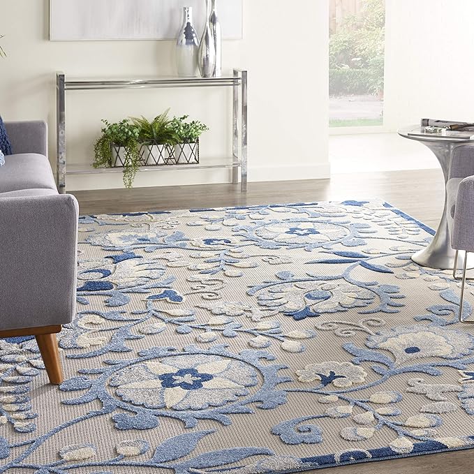Nourison Home Aloha Blue Grey 12' x 15' Area Rug - Easy Clean, Non Shedding, Bed Room, Living Room, Dining Room, Kitchen (12' x 15')