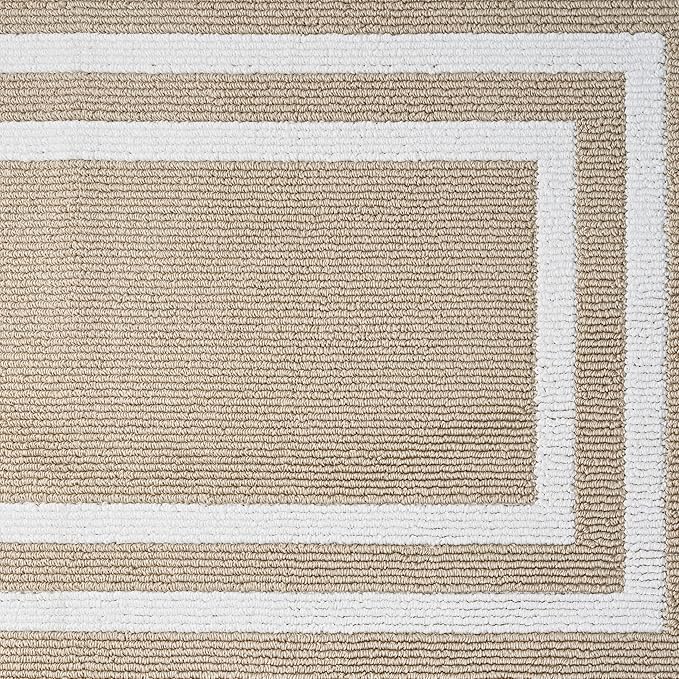 Nautica – Runner Rug | Indoor Runners for Hallways and Entry Rugs| Non-Slip and Non-Skid Entry and Kitchen Door Mat| Machine Washable Entryway Carpet Rugs | 2'6" x 10' | Double Border Beige