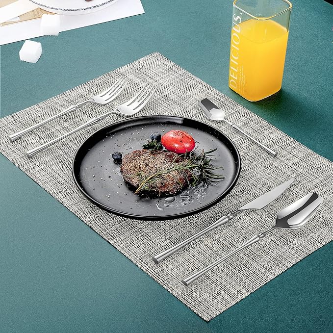 Lemeya 20-Piece Silverware Set for 4,Modern 18/10 Stainless Steel Flatware Set,Unique Rustic Cutlery Utensils Set,Spoon and Fork Set for Home, Restaurant,Wedding,Mirror Polished,Dishwasher Safe