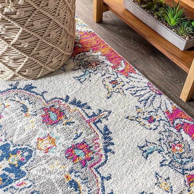 JONATHAN Y Boho Vintage Multi Indoor Area Rug, 4x6, Bohemian Flair Medallion, Chic, Floral, High Traffic for Living Room, Bedroom, Kitchen, Pet Friendly, Non-Shedding (BMF105A-4)