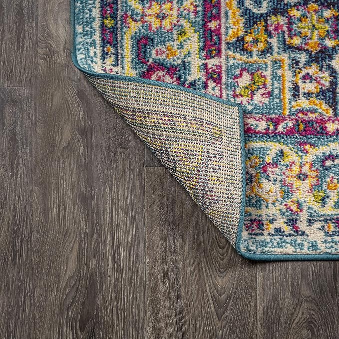 JONATHAN Y Brooklyn Geometric Medallion Blue/Multi Indoor Area Rug, 5x8, Vintage, Bohemian, Easy-Cleaning for Living Room, Bedroom, Kitchen, Pet Friendly, Non-Shedding (MDP207E-5)