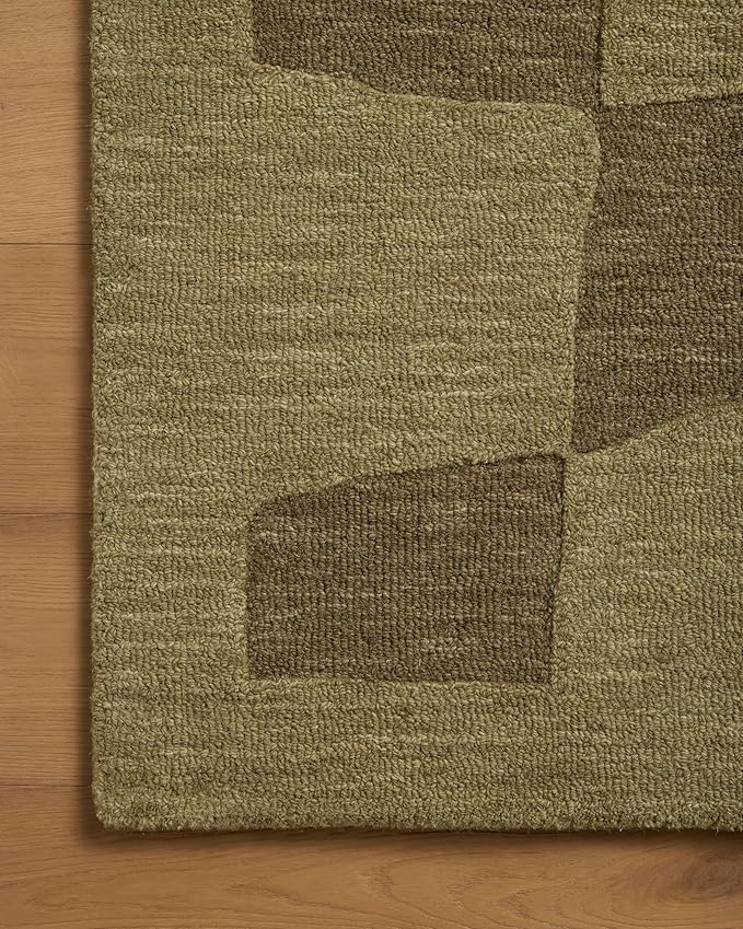 Loloi Leanne Ford Craven Collection CVN-03 Green/Olive 9'-3" x 13' Area Rug Checkered, Patterned, Neutral, Living Room, Bedroom, Dining Room