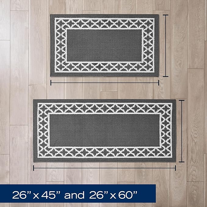 Nautica – Runner Rug 2 Piece Set | Indoor Runners for Hallways and Entry Rugs| Non-Skid Entry and Kitchen Door Mat| Machine Washable Carpet Rugs | 2'2" x 3'9" and 2'2" x 5' | Trellis Dark Grey