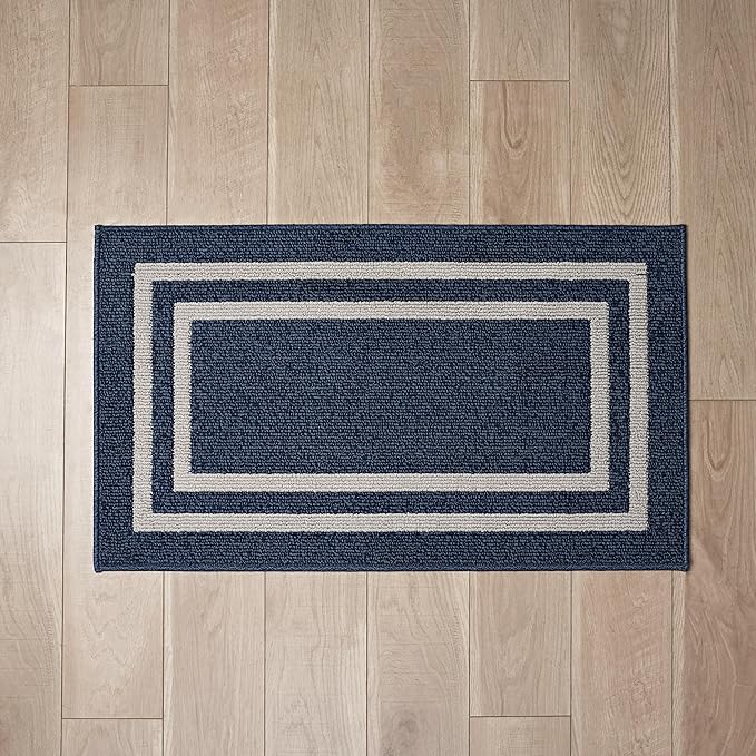 Nautica – Runner Rug | Indoor Runners for Hallways and Entry Rugs| Non-Slip and Non-Skid Entry and Kitchen Door Mat| Machine Washable Entryway Carpet Rugs | 2'2" x 3'9" | Double Border Denim