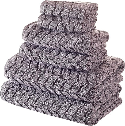 BAGNO MILANO Turkish Cotton Ultra-Soft Plush Absorbent Quick Dry Bathroom Towel Set, Made in Turkey (Gray, 6 pcs Towel Set)