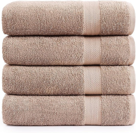 LANE LINEN 100% Pure Cotton Bath Sheets 4 Pack (35"x66") - Ring Spun Cotton Extra Large Towel Sets - Quick Dry, Soft & Absorbent Oversized Shower Towels - Sustainabaly Produced, Pre Shrunk - Taupe