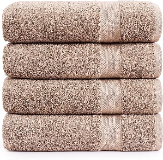 LANE LINEN Luxury Bath Towels Set of 4 (28"x54") - 100% Ring Spun Cotton Bathroom Towel Set - Durable, Quick Dry, Ultra Soft & Absorbent Large Shower Towels for Bathroom - Sustainably Produced - Taupe