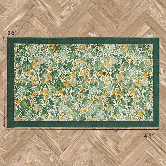 Laura Ashley Green Lovestone Floral Machine Washable & Slip Resistant 26" x 45" Accent Rug