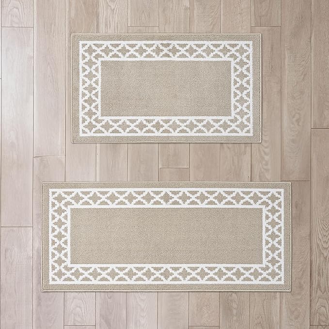 Nautica – Runner Rug 2 Piece Set | Indoor Runners for Hallways and Entry Rugs| Non-Skid Entry and Kitchen Door Mat| Machine Washable Carpet Rugs | 2'2" x 3'9" and 2'2" x 5' | Trellis Beige