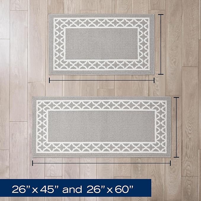 Nautica – Runner Rug 2 Piece Set | Indoor Runners for Hallways and Entry Rugs| Non-Skid Entry and Kitchen Door Mat| Machine Washable Carpet Rugs | 2'2" x 3'9" and 2'2" x 5' | Trellis Light Grey