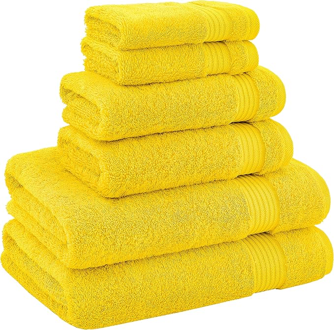 American Veteran Towel, 100% Cotton Turkish 6 Piece Towel Set, Luxury Towels Set of 6 for Bathroom Essentials, 2 Bath Towels 2 Hand Towels 2 Washcloths, Yellow