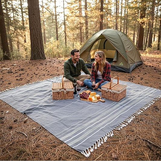 LANE LINEN Beach Blanket – Sand-Free, Extra-Large Picnic Mat, Quick-Dry, Pre-Washed Design (82"x82"), Beach Essentials for Family Picnics and Poolside Relaxation, Machine Washable – Smoky Black