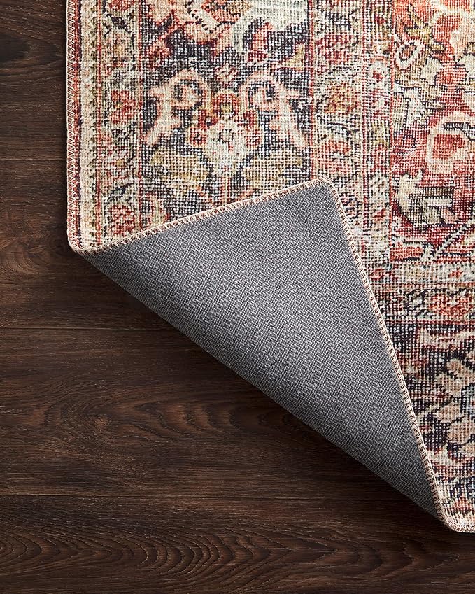 Loloi Layla Collection LAY-02 Spice/Marine 7'-6" x 9'-6" .13" Thick Area Rug, Soft, Durable, Vintage Inspired, Distressed, Low Pile, Non-Shedding, Easy Clean, Printed, Living Room Rug