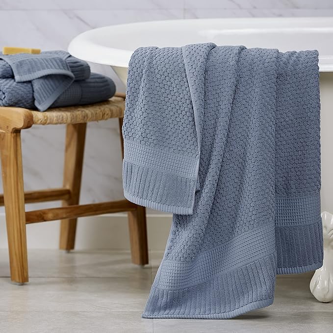 NY Loft 100% Cotton Bath Towel Set of 4 | Blue Towels | Oeko-TEX® Standard 100 | Soft & Absorbent, Quick-Dry Bath Towels | 30" x 52" | | Trinity Collection - Flint Stone