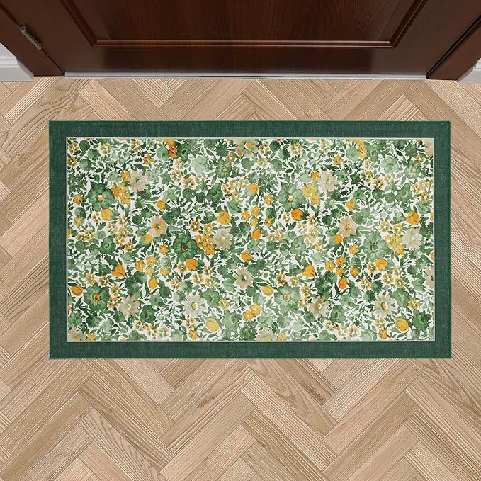Laura Ashley Green Lovestone Floral Machine Washable & Slip Resistant 26" x 45" Accent Rug