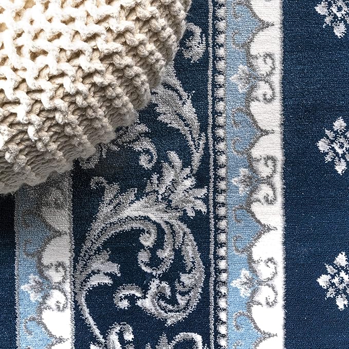 JONATHAN Y Acanthus French Border Navy/Blue Indoor Area Rug, 8x10, Vintage, Bohemian, Easy-Cleaning for Living Room, Bedroom, Kitchen, Pet Friendly, Non-Shedding (MDP504C-8)