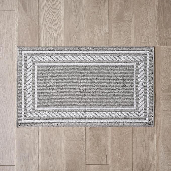 Nautica – Runner Rug | Indoor Runners for Hallways and Entry Rugs| Non-Slip and Non-Skid Entry and Kitchen Door Mat| Machine Washable Entryway Carpet Rugs | 2'2" x 3'9" | Rope Border Light Grey